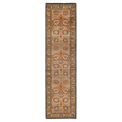 One of a Kind Hand Knotted Traditional Oriental Mogul Brown Runner Area Rug