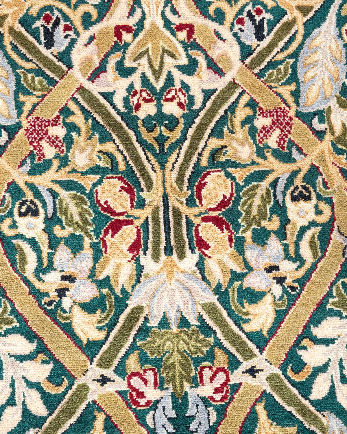 Pakistanais Tapis d'Orient traditionnel Mogul vert, unique en son genre, noué à la main en vente