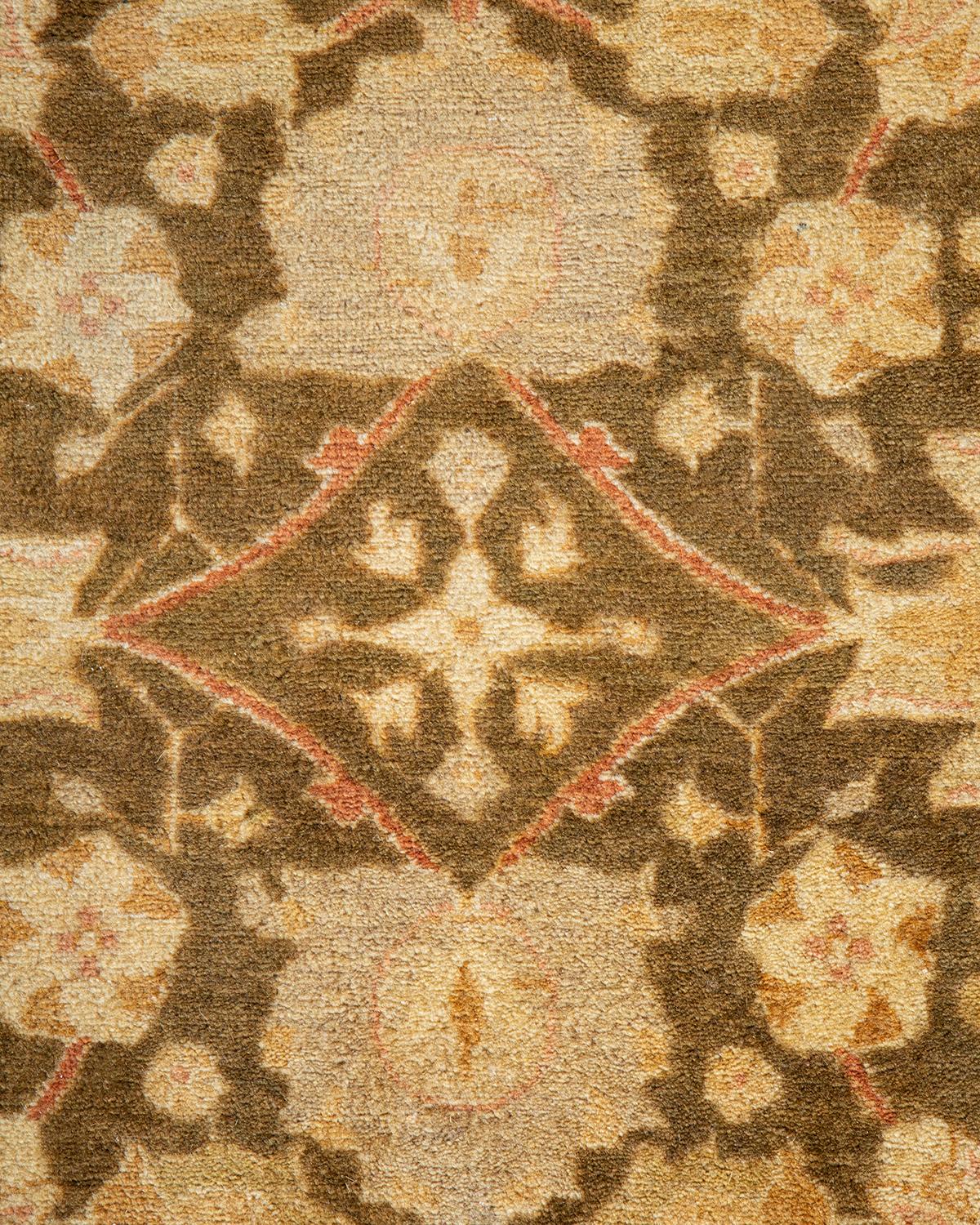 Pakistani One of a Kind Hand Knotted Traditional Oriental Mogul Green Area Rug For Sale