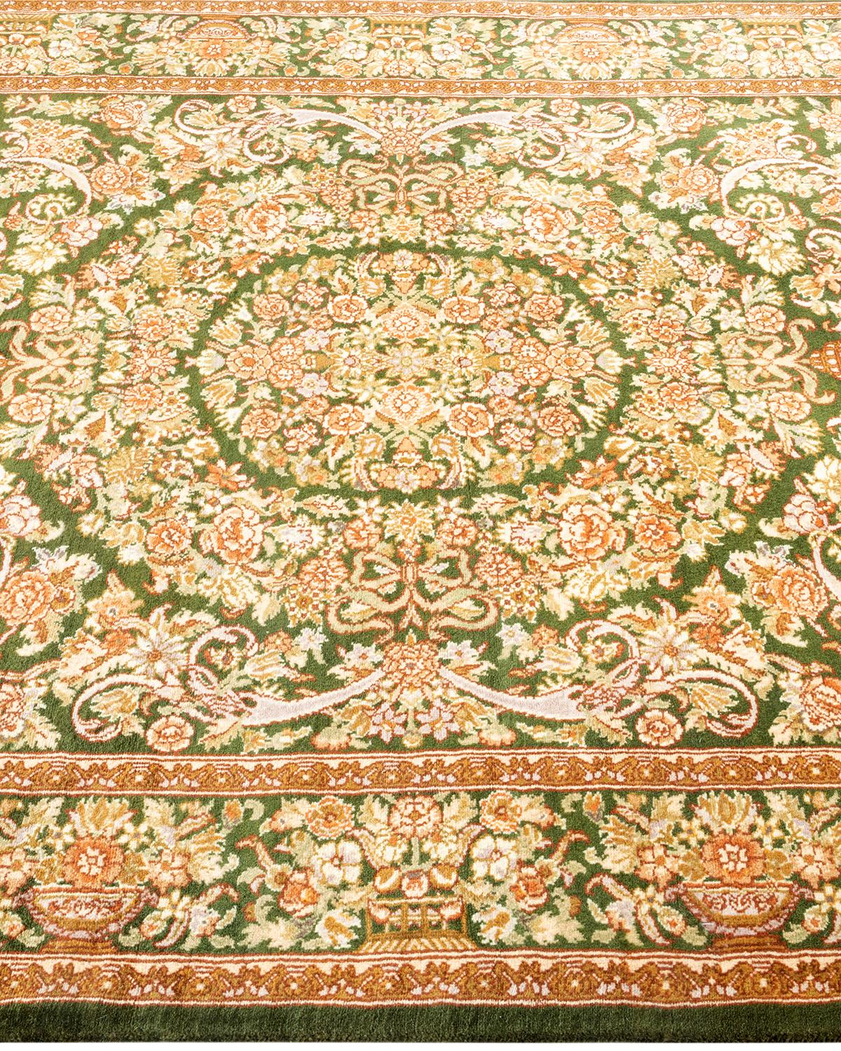 One of a Kind Hand Knotted Traditional Oriental Mogul Green Area Rug In New Condition For Sale In Norwalk, CT