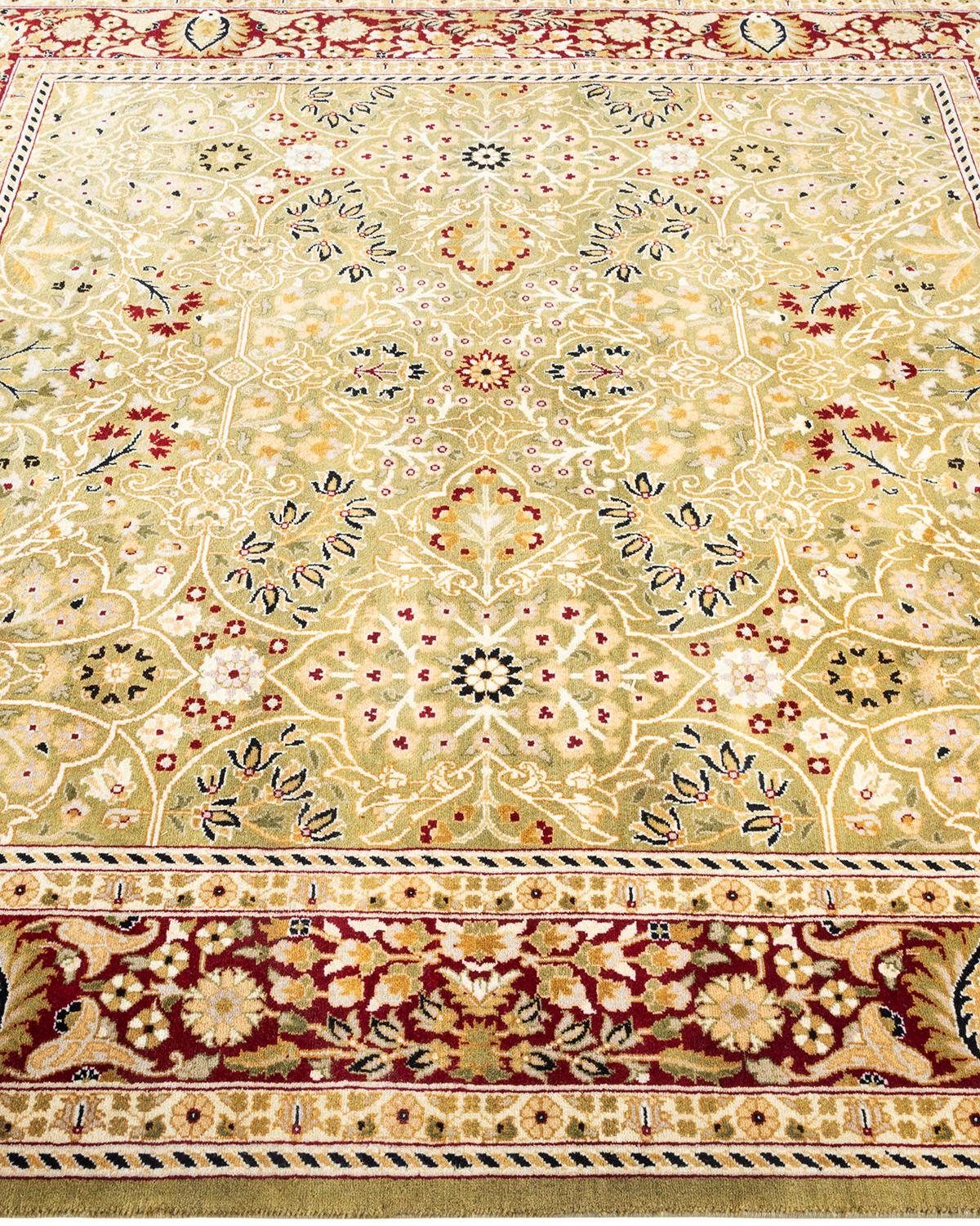 One of a Kind Hand Knotted Traditional Oriental Mogul Green Area Rug In New Condition For Sale In Norwalk, CT