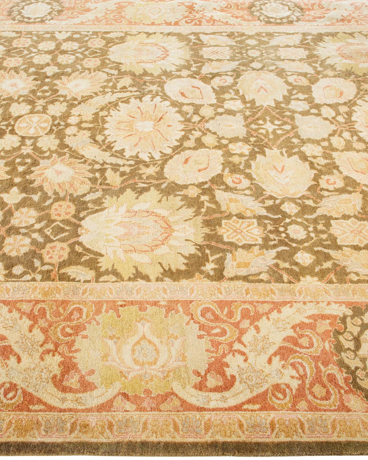 One of a Kind Hand Knotted Traditional Oriental Mogul Green Area Rug In New Condition For Sale In Norwalk, CT
