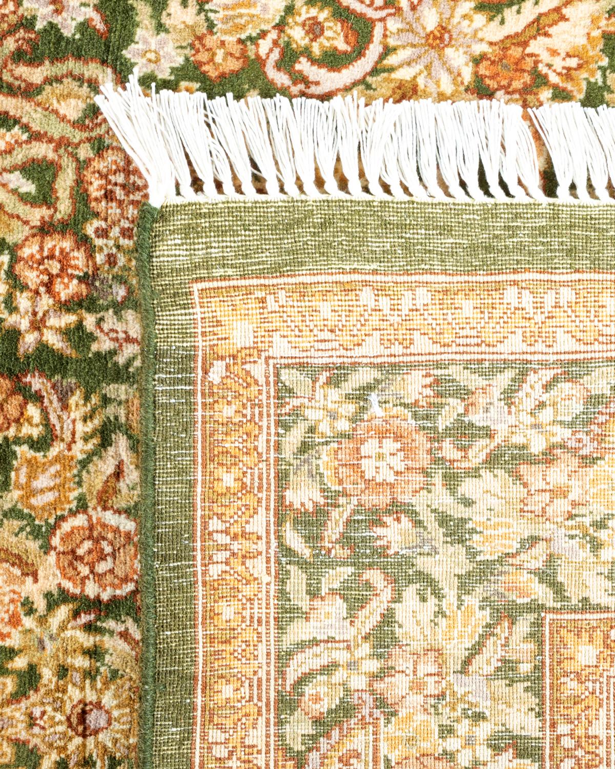 Contemporary One of a Kind Hand Knotted Traditional Oriental Mogul Green Area Rug For Sale