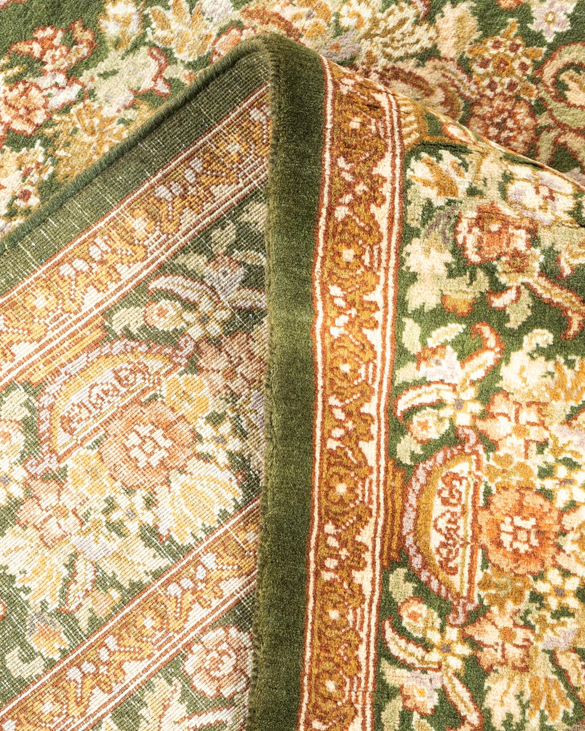 Wool One of a Kind Hand Knotted Traditional Oriental Mogul Green Area Rug For Sale