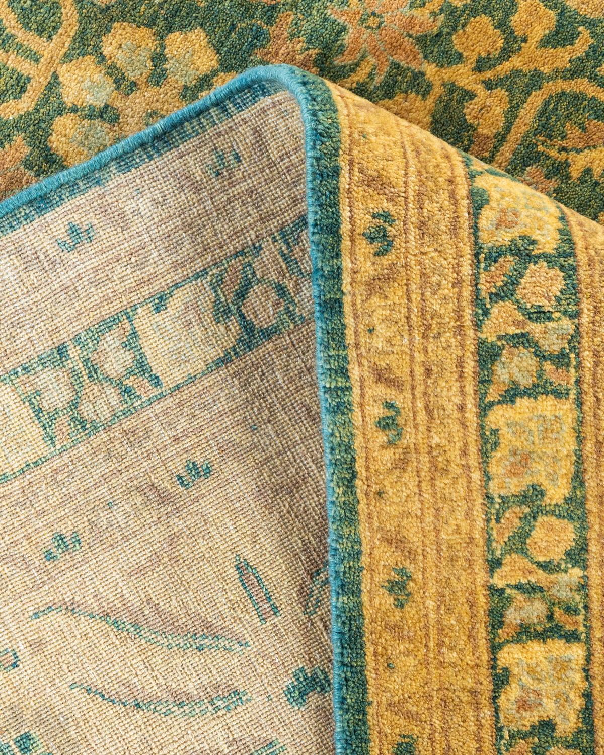 Einzigartiger handgeknpfter traditioneller orientalischer Mogul-Teppich in Grn (Wolle)