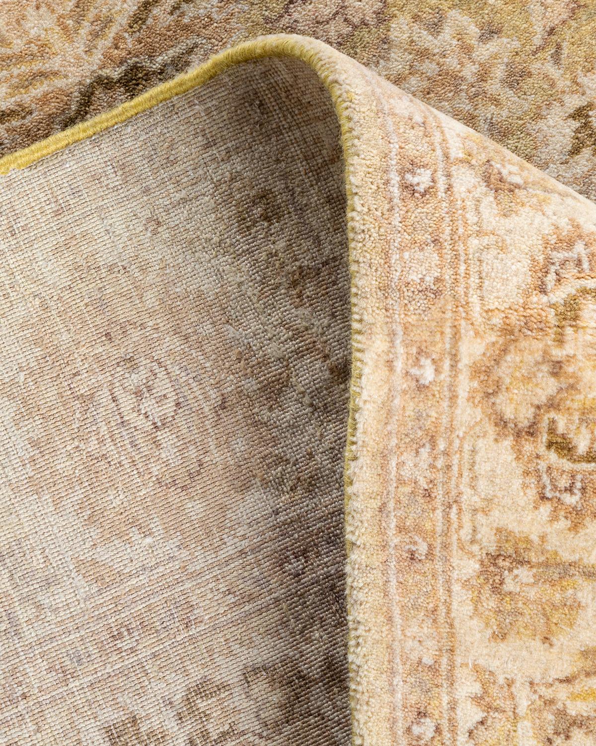 Laine Tapis traditionnel oriental Mogul vert, unique en son genre, noué à la main. en vente