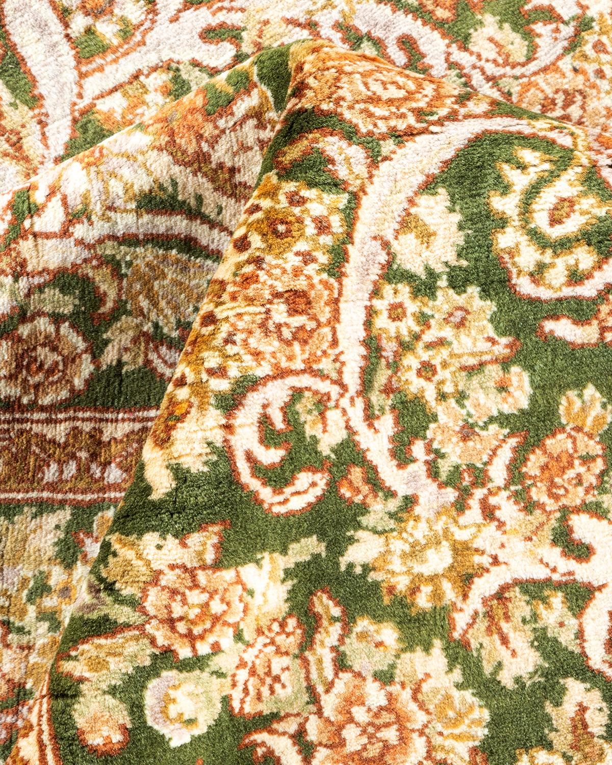 One of a Kind Hand Knotted Traditional Oriental Mogul Green Area Rug For Sale 1