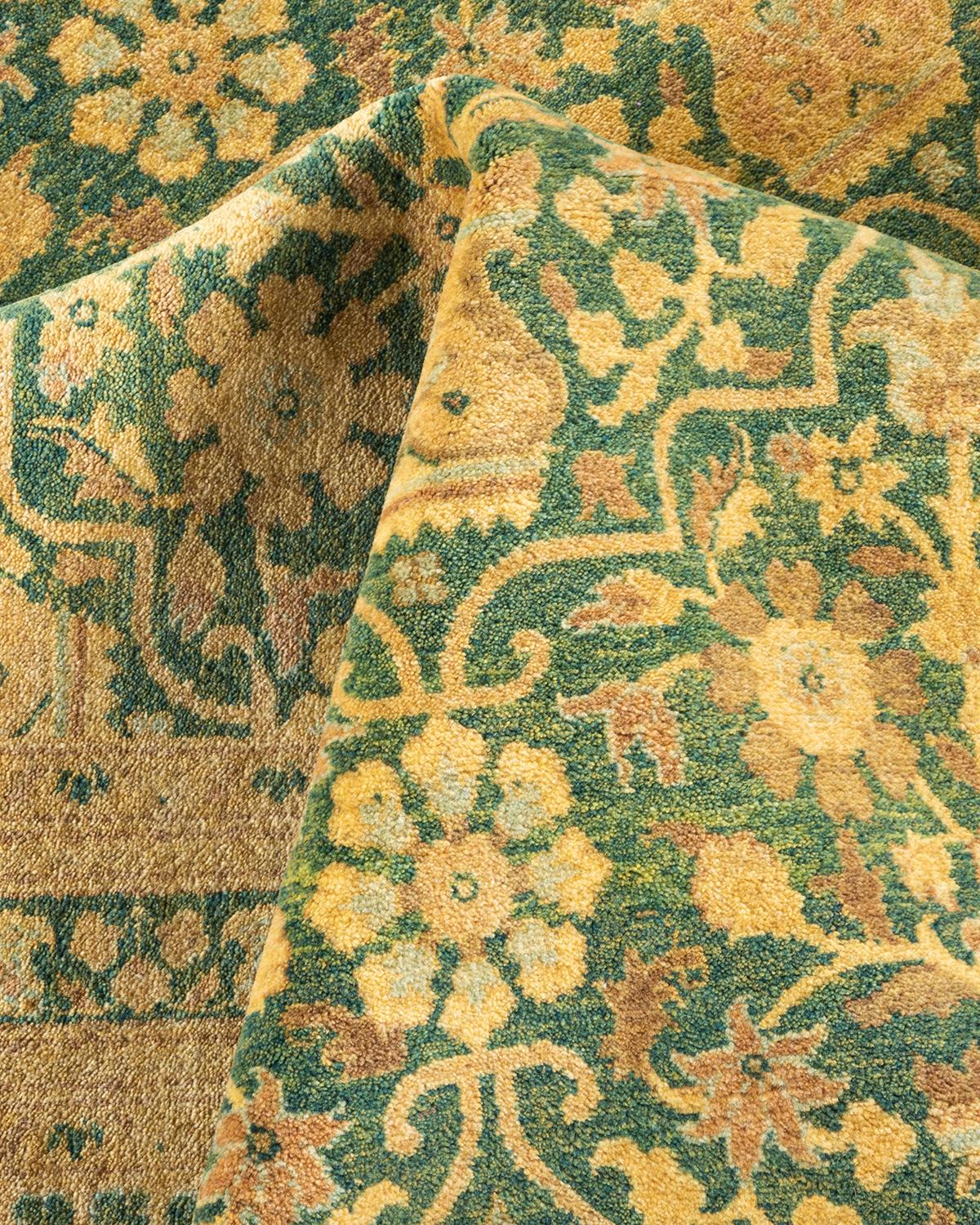 Einzigartiger handgeknpfter traditioneller orientalischer Mogul-Teppich in Grn 1
