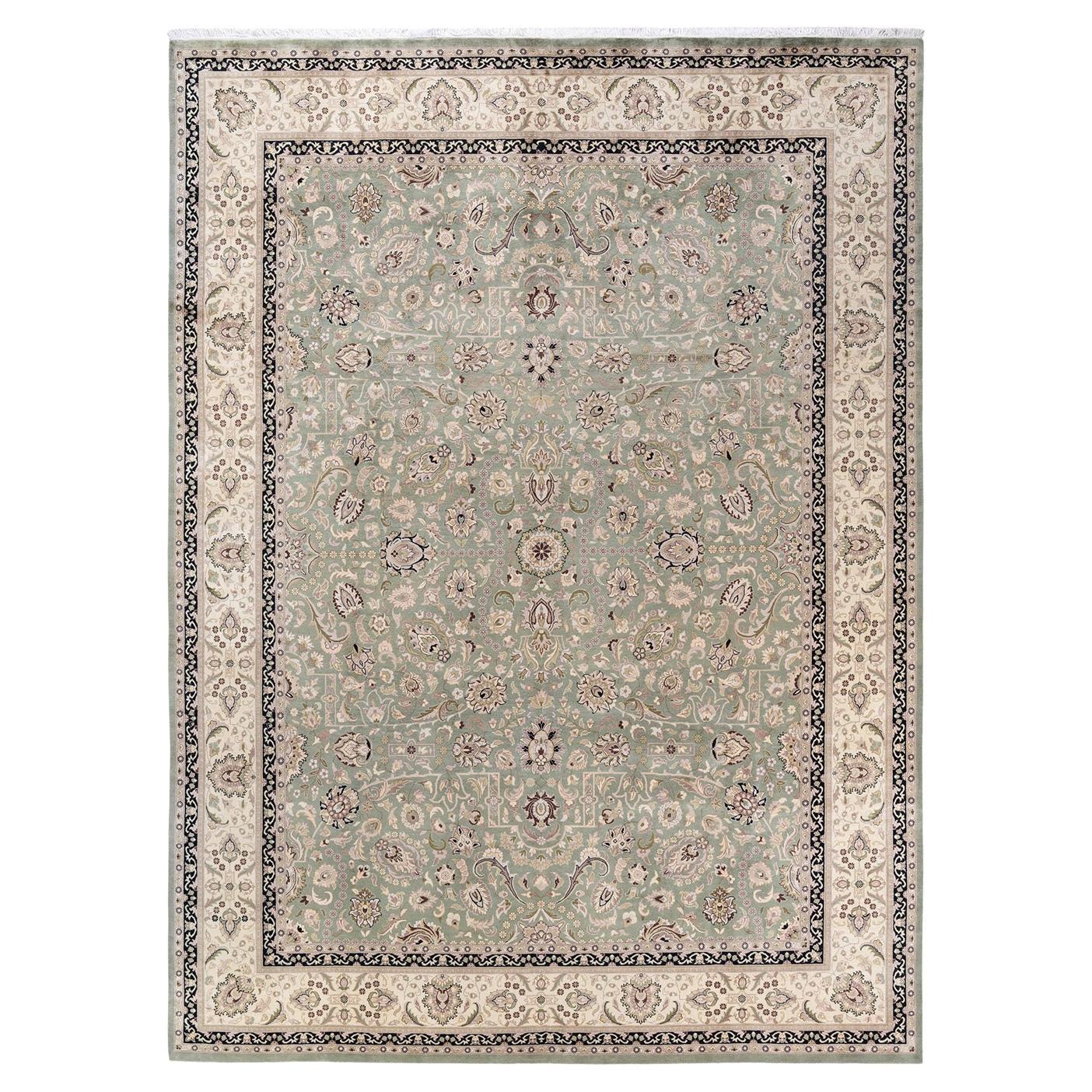 One of a Kind Hand Knotted Traditional Oriental Mogul Green Area Rug