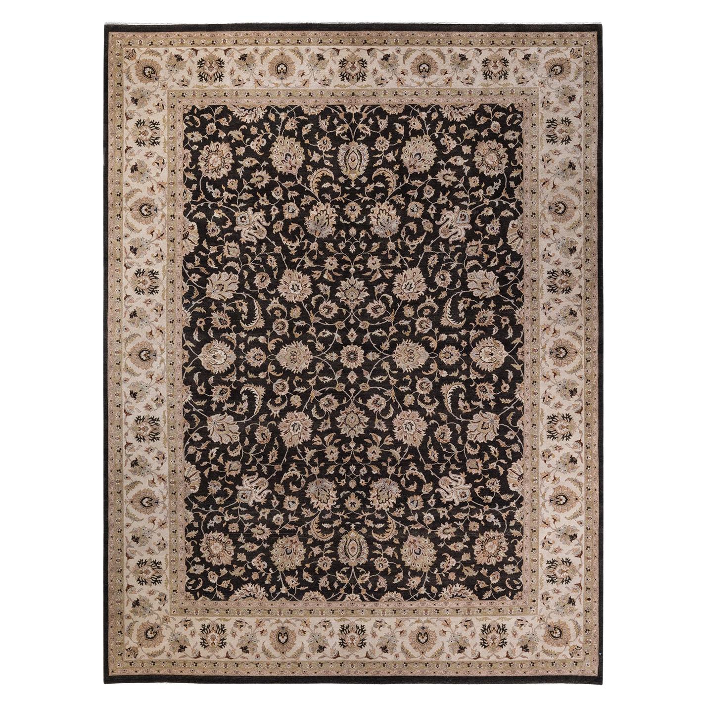 One of a Kind Hand Knotted Traditional Oriental Mogul Green Area Rug For Sale
