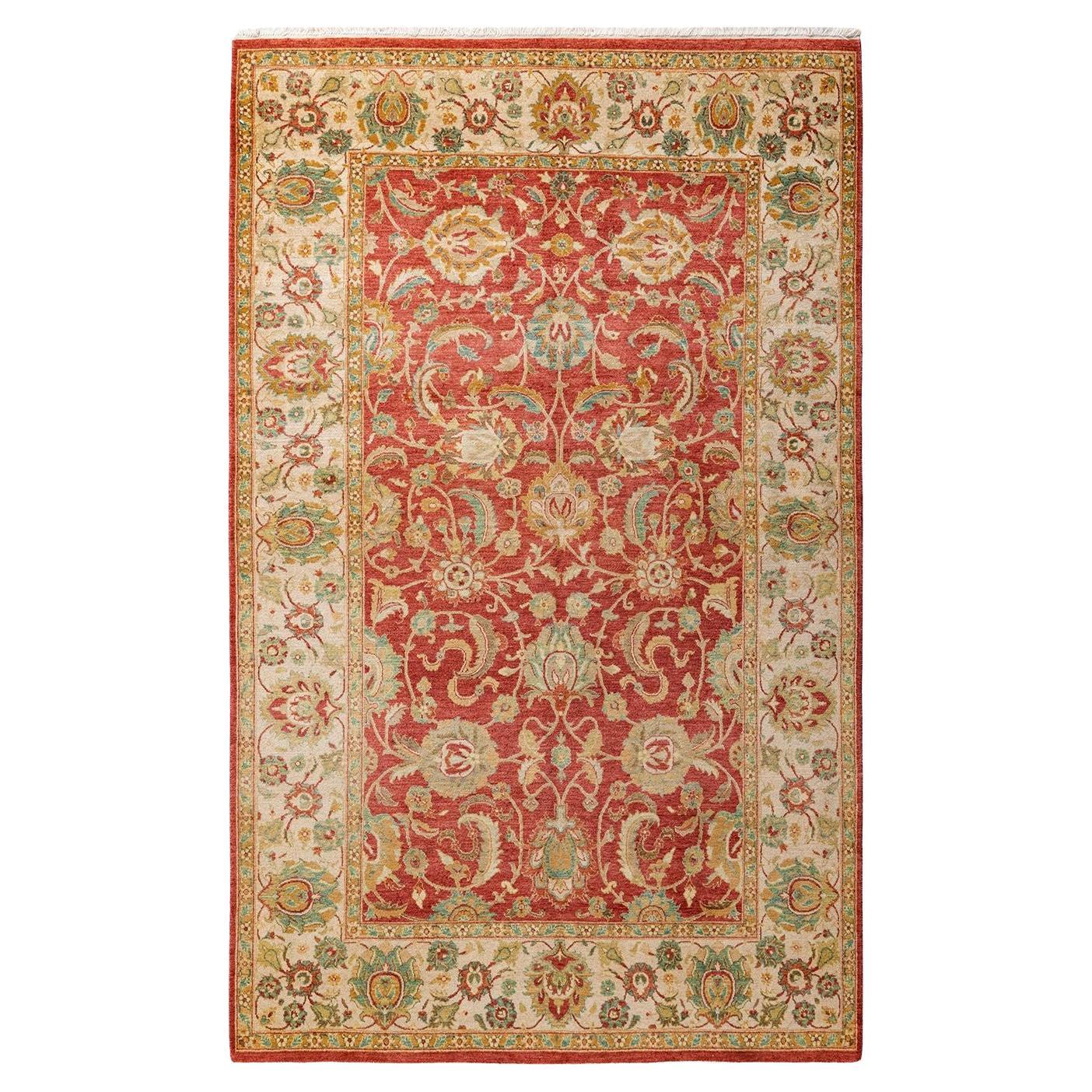 One of a Kind Hand Knotted Traditional Oriental Mogul Green Area Rug  For Sale