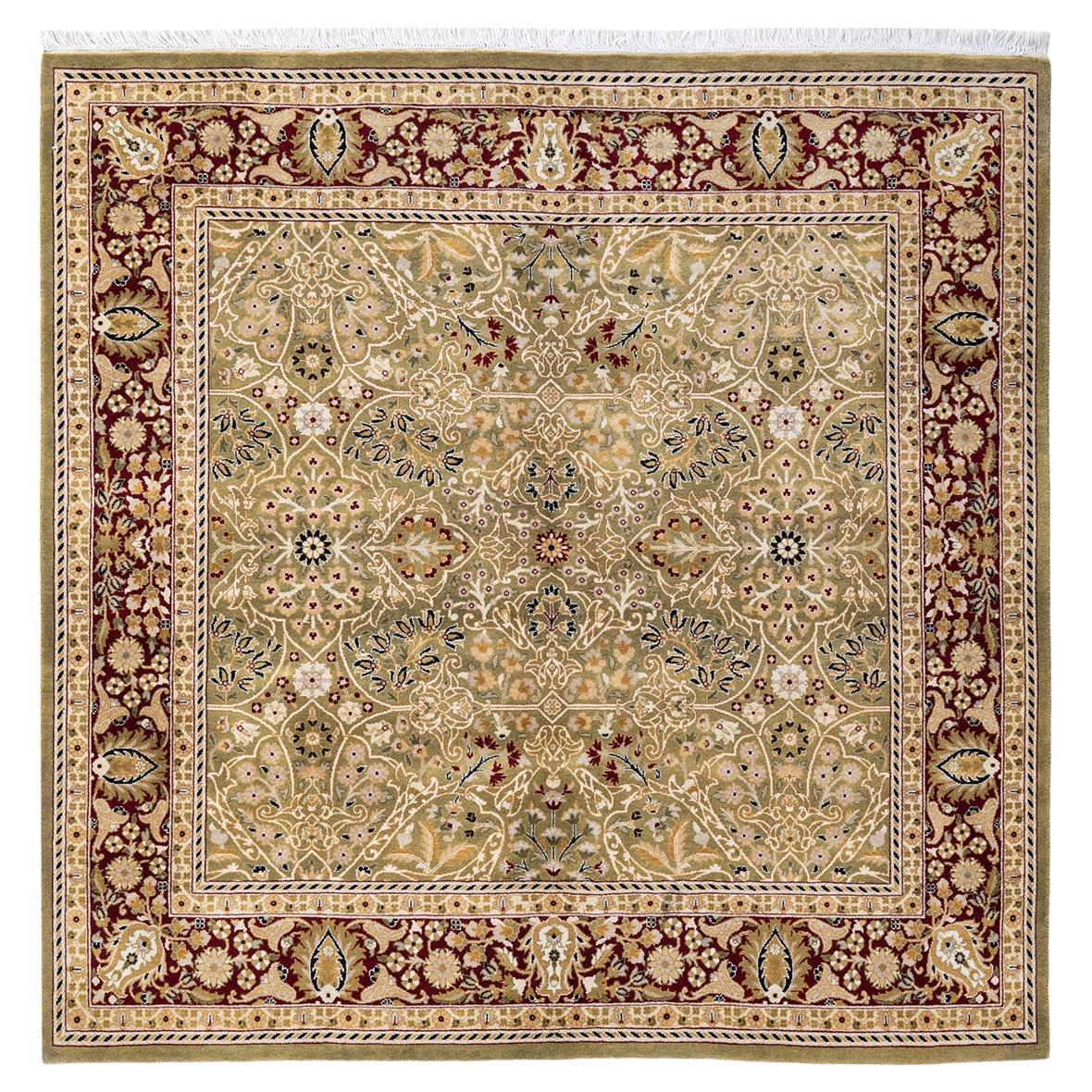 One of a Kind Hand Knotted Traditional Oriental Mogul Green Area Rug