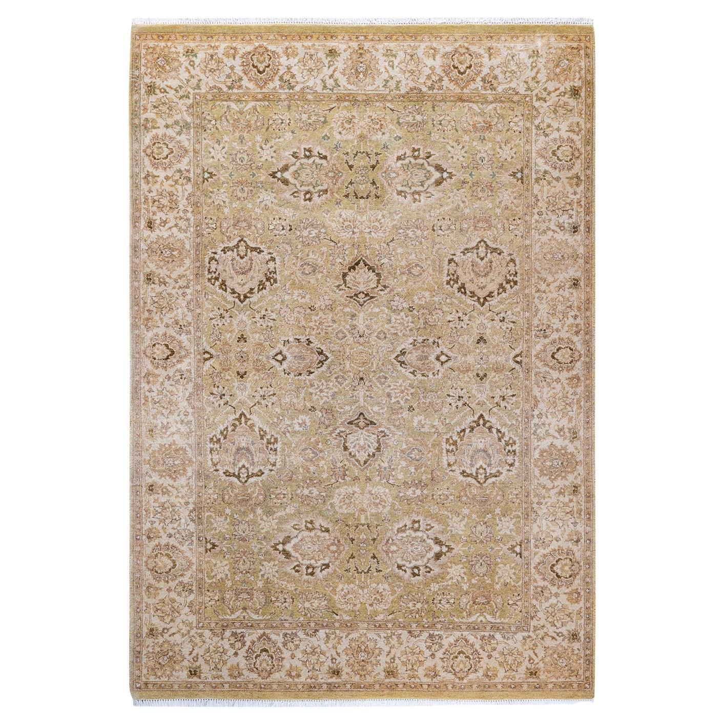 One of a Kind Hand Knotted Traditional Oriental Mogul Green Area Rug