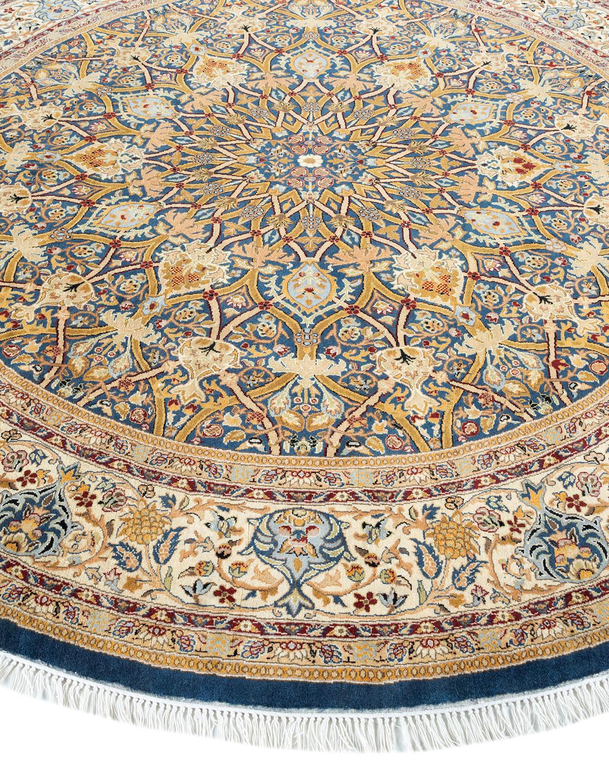 One of a Kind Hand Knotted Traditional Oriental Mogul Green Round Area Rug In New Condition In Norwalk, CT