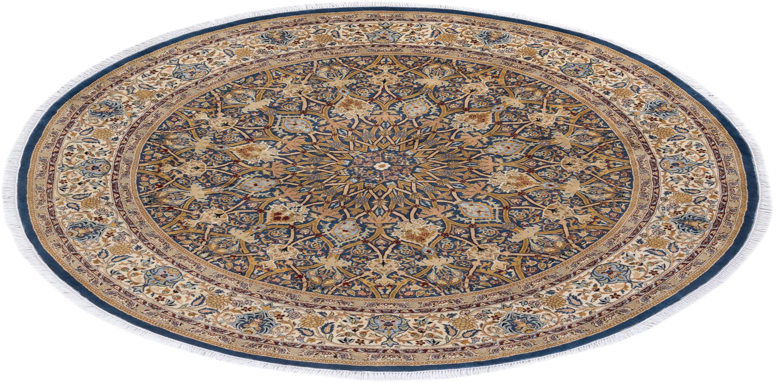 One of a Kind Hand Knotted Traditional Oriental Mogul Green Round Area Rug 2