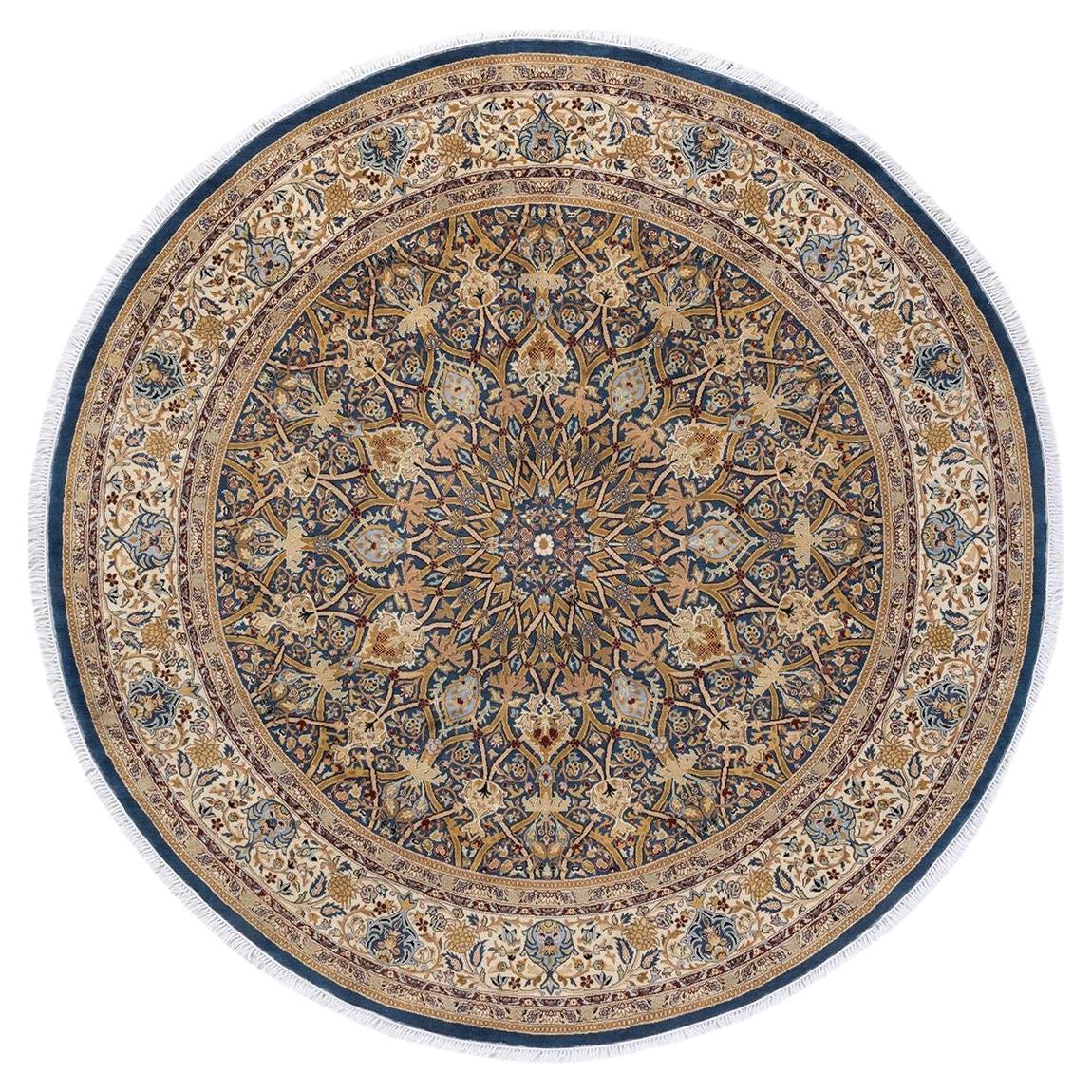 One of a Kind Hand Knotted Traditional Oriental Mogul Green Round Area Rug