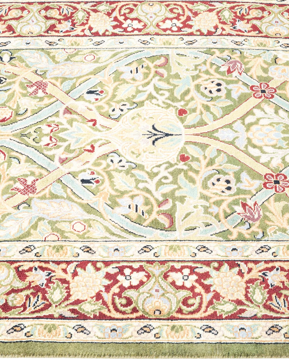 One of a Kind Hand Knotted Traditional Oriental Mogul Green Runner Area Rug In New Condition In Norwalk, CT