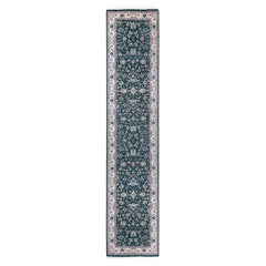 One of a Kind Hand Knotted Traditional Oriental Mogul Green Runner Area Rug