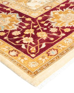 Handgeknüpfter, traditioneller, orientalischer Mogul-Teppich in Elfenbein, Unikat