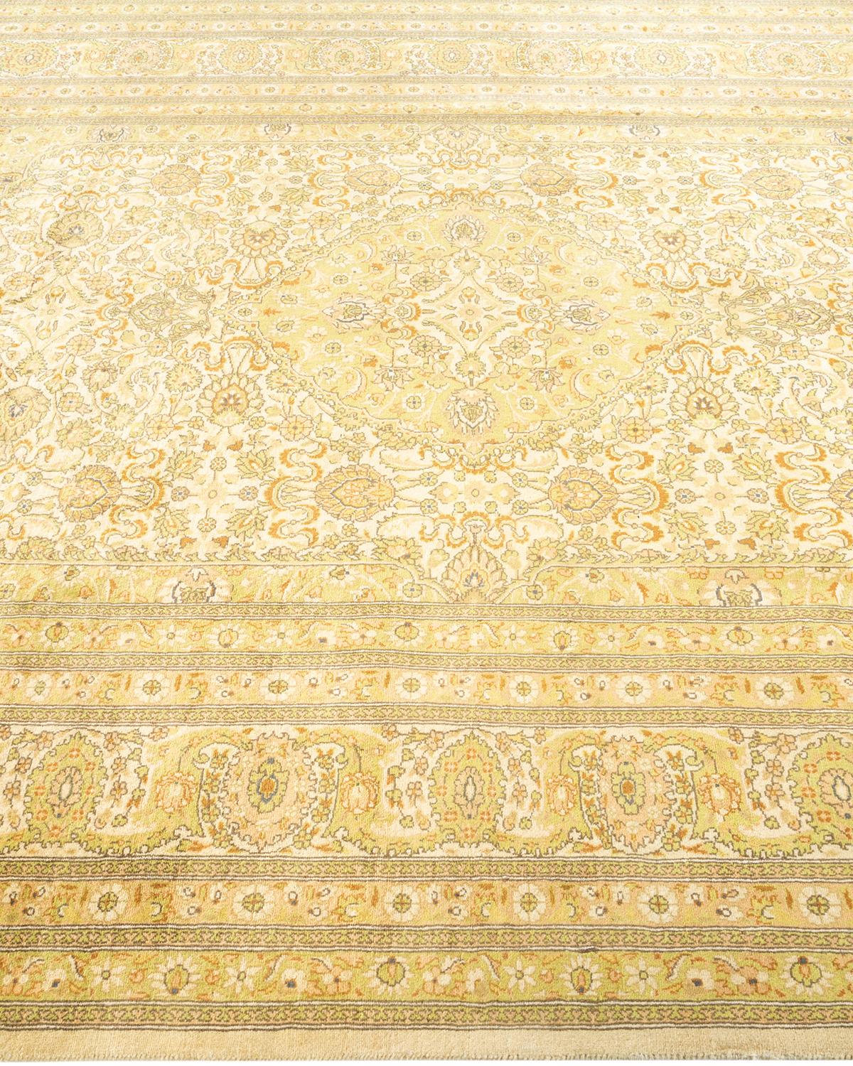 One-of-a-Kind Hand Knotted Traditional Oriental Mogul Ivory Area Rug In New Condition For Sale In Norwalk, CT