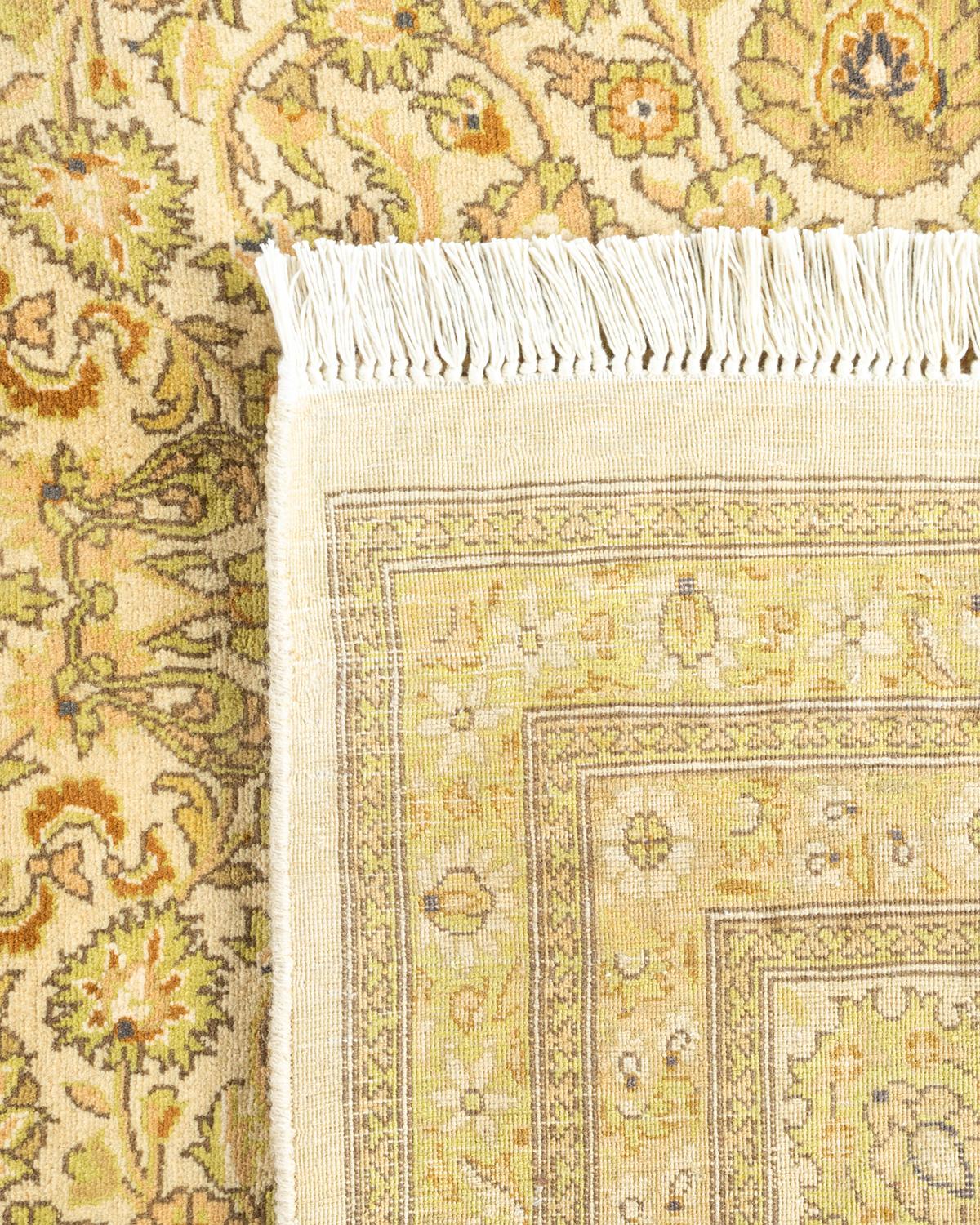 Contemporary One-of-a-Kind Hand Knotted Traditional Oriental Mogul Ivory Area Rug For Sale