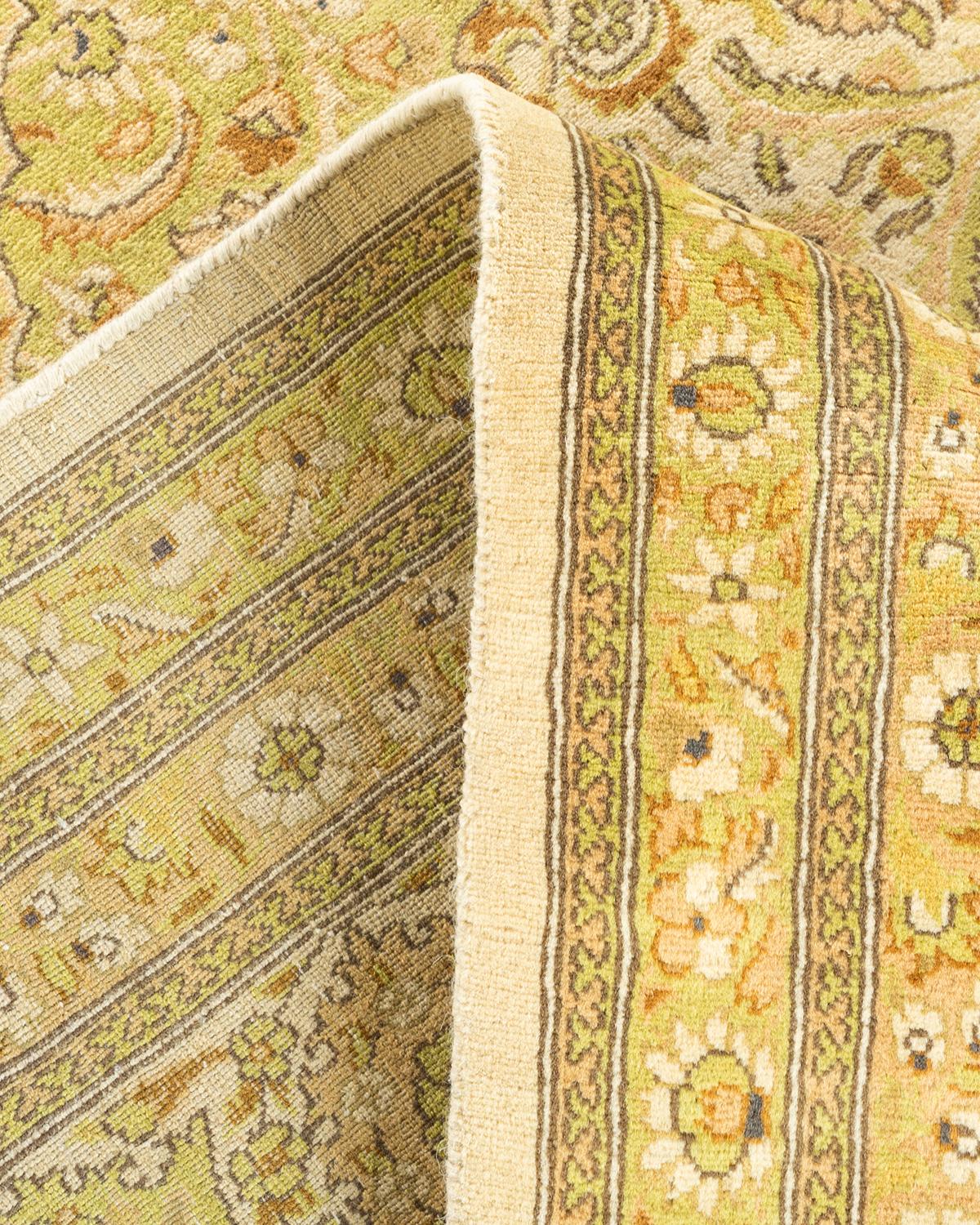 Wool One-of-a-Kind Hand Knotted Traditional Oriental Mogul Ivory Area Rug For Sale