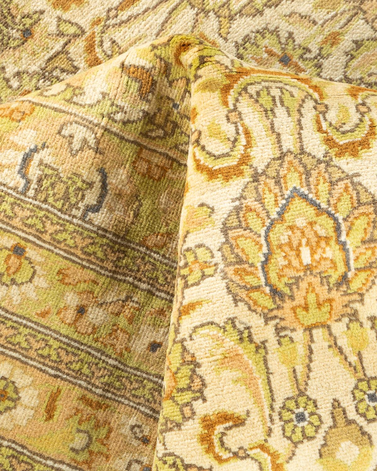 One-of-a-Kind Hand Knotted Traditional Oriental Mogul Ivory Area Rug For Sale 1