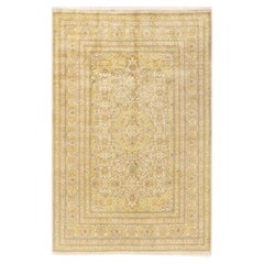 One-of-a-Kind Hand Knotted Traditional Oriental Mogul Ivory Area Rug