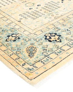 Handgeknüpfter, traditioneller, orientalischer Mogul-Teppich in Elfenbein, Unikat