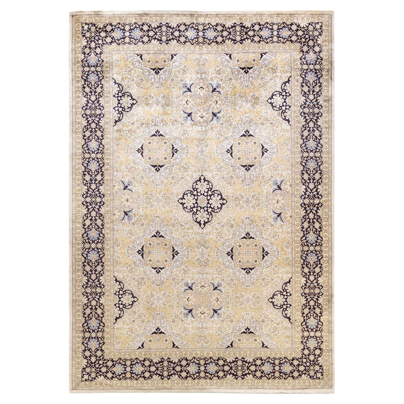 One-of-a-kind Hand Knotted Traditional Oriental Mogul Ivory Area Rug
