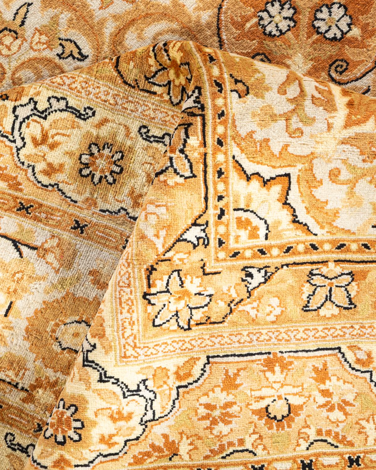 Handgeknüpfter traditioneller orientalischer Mogul-Teppich in Elfenbein, ein Einzelstück im Angebot 1