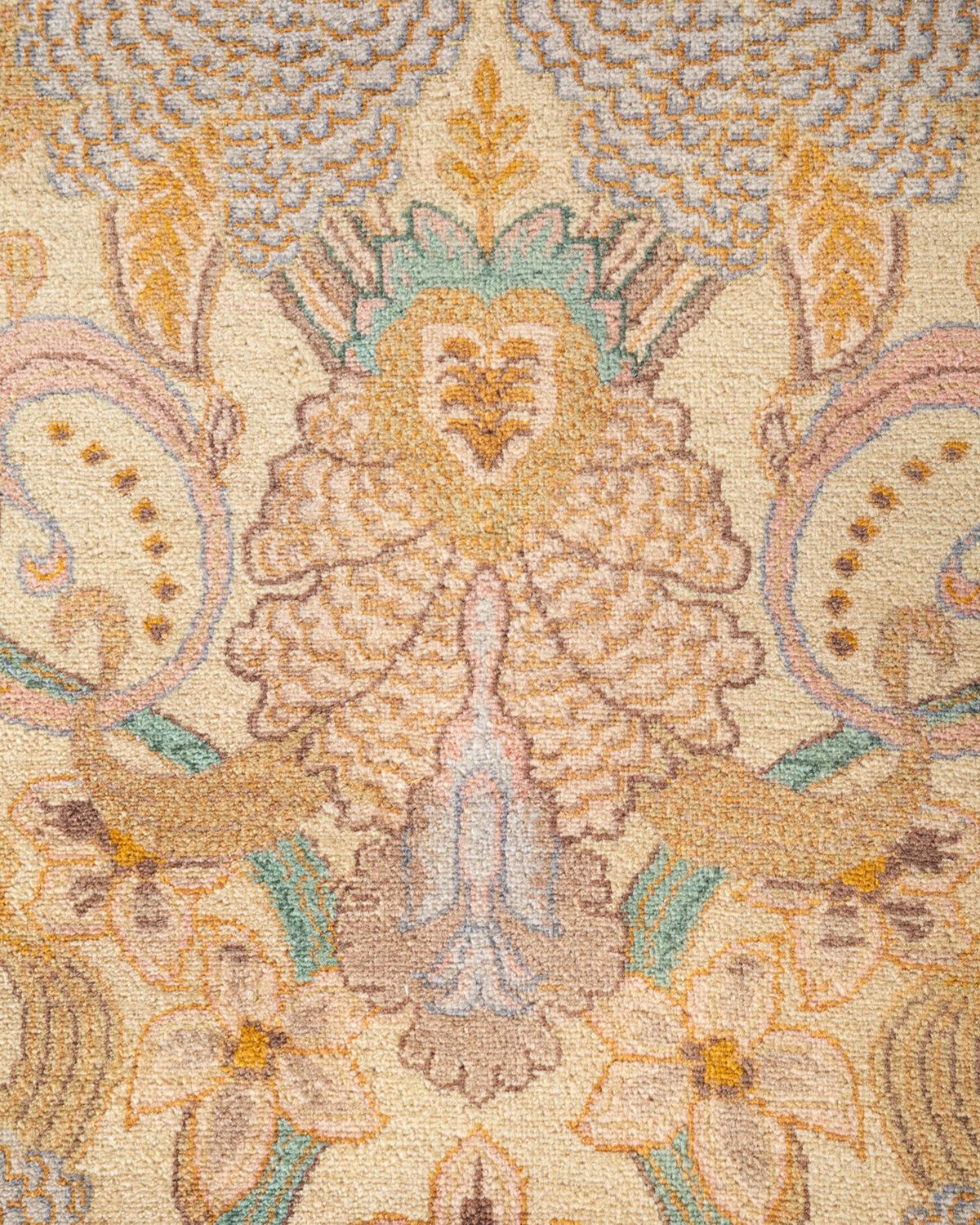 Pakistani One-of-a-kind Hand Knotted Traditional Oriental Mogul Ivory Area Rug For Sale