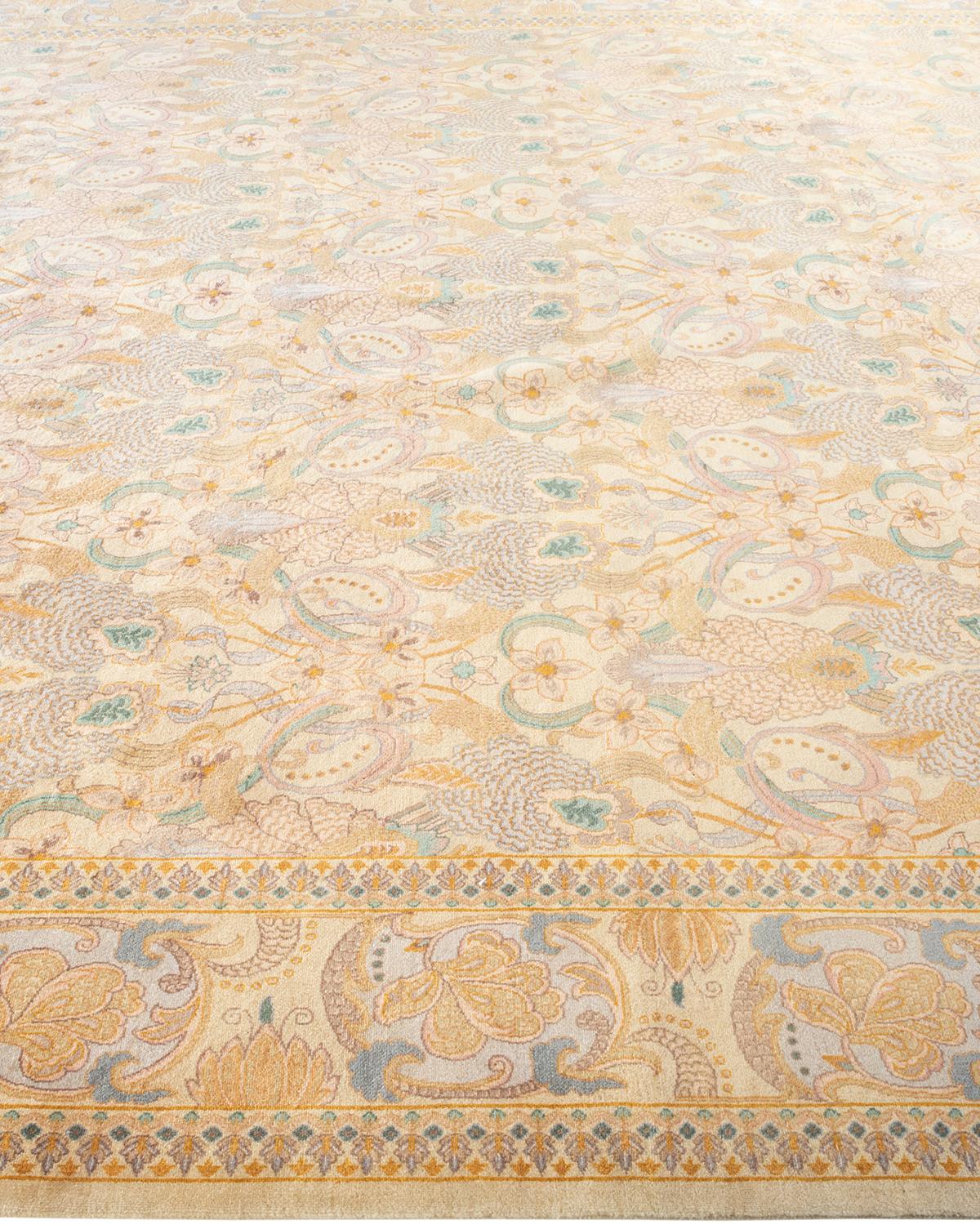 One-of-a-kind Hand Knotted Traditional Oriental Mogul Ivory Area Rug In New Condition For Sale In Norwalk, CT