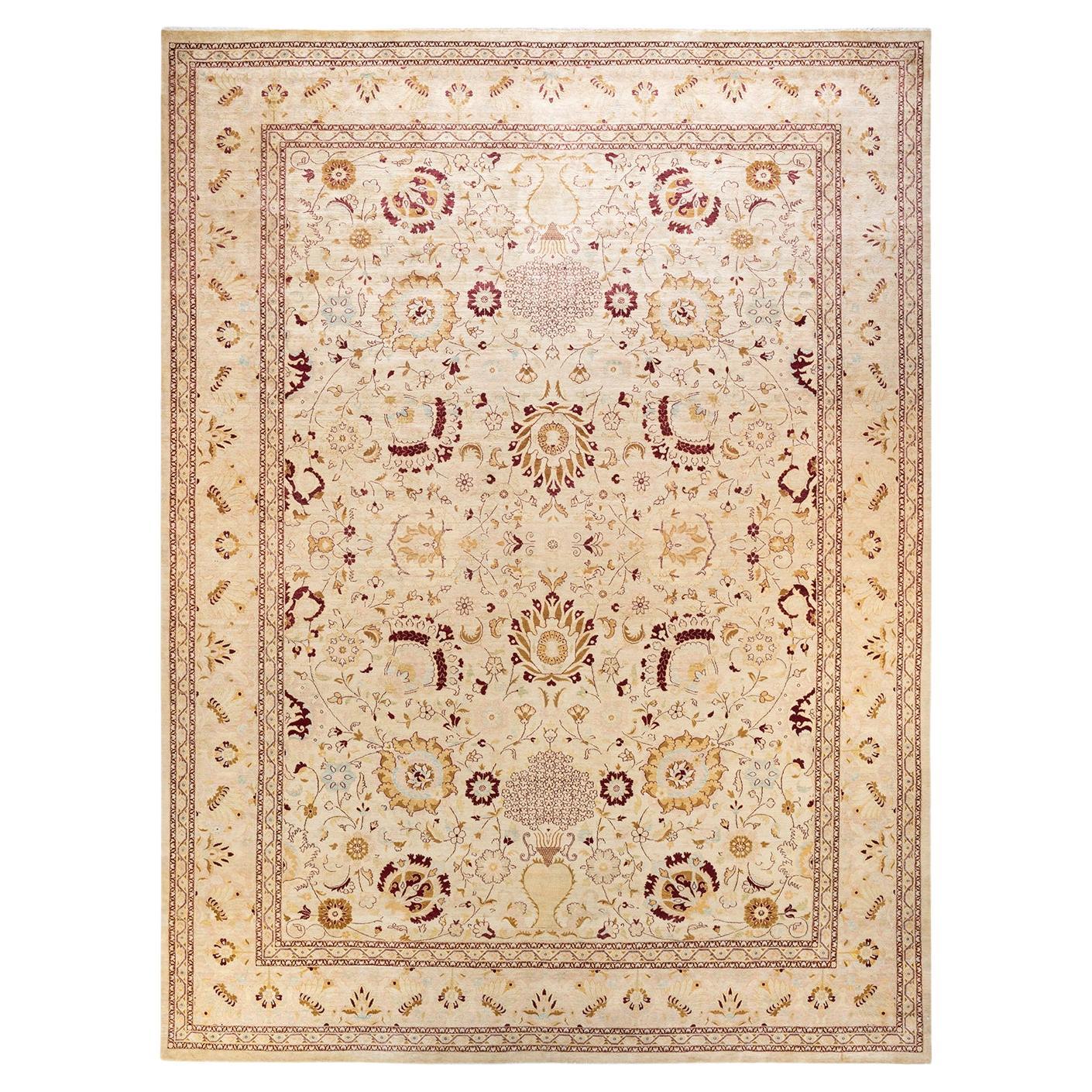 Oneofakind Hand Knotted Traditional Oriental Mogul Ivory Area Rug