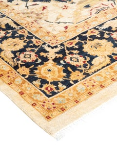 Einzigartiger handgeknpfter traditioneller orientalischer Mogul-Teppich in Elfenbein