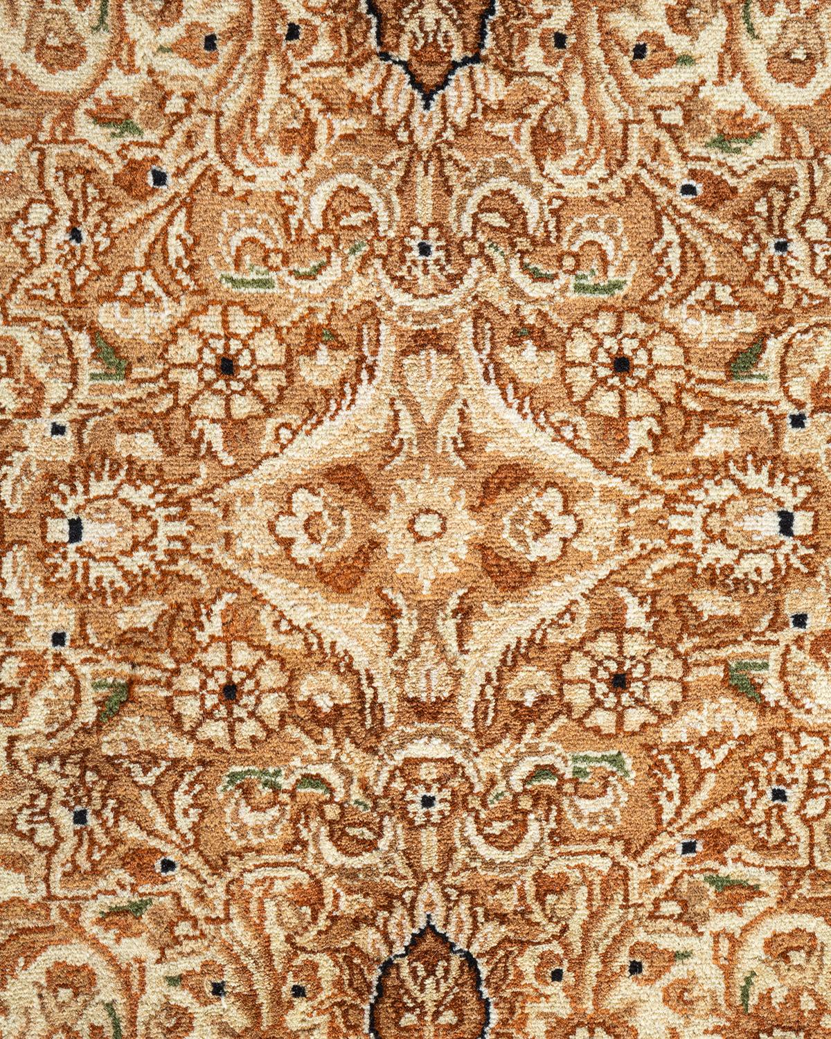 Pakistani One of a Kind Hand Knotted Traditional Oriental Mogul Ivory Area Rug