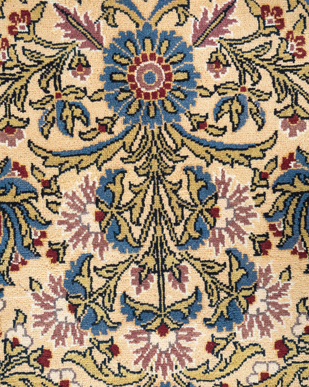 Pakistani One of a Kind Hand Knotted Traditional Oriental Mogul Ivory Area Rug For Sale