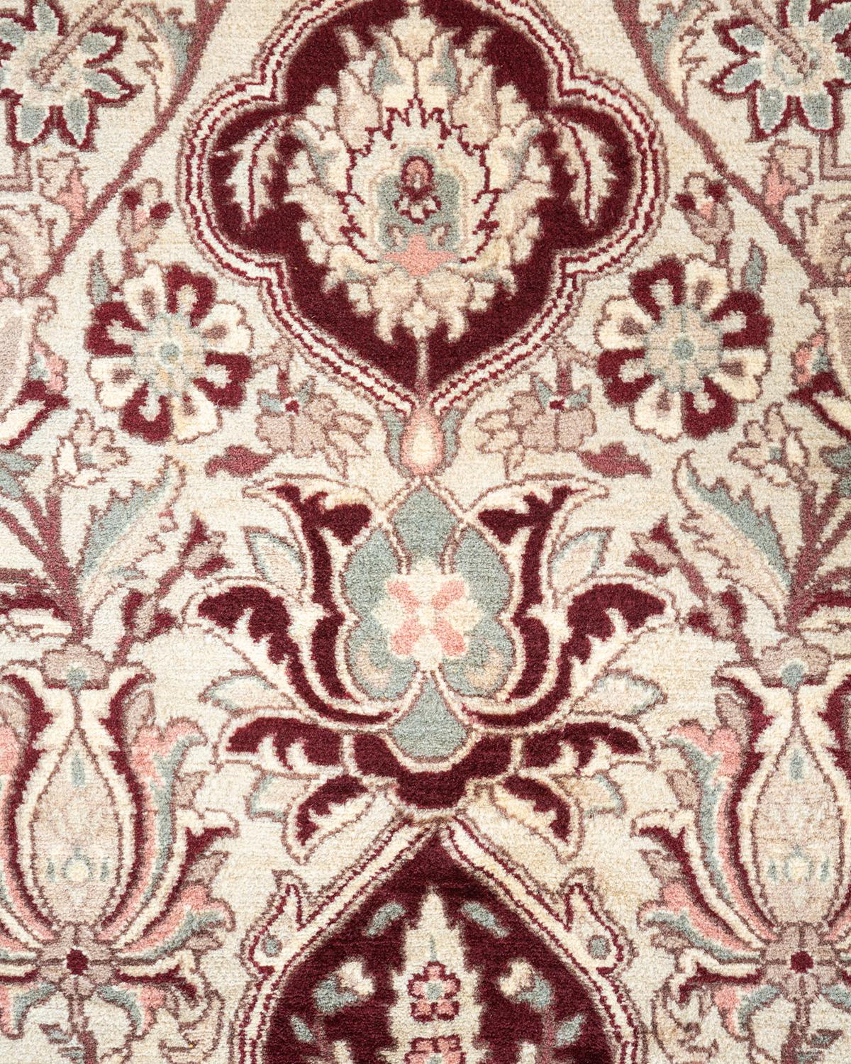 Pakistani One of a Kind Hand Knotted Traditional Oriental Mogul Ivory Area Rug For Sale