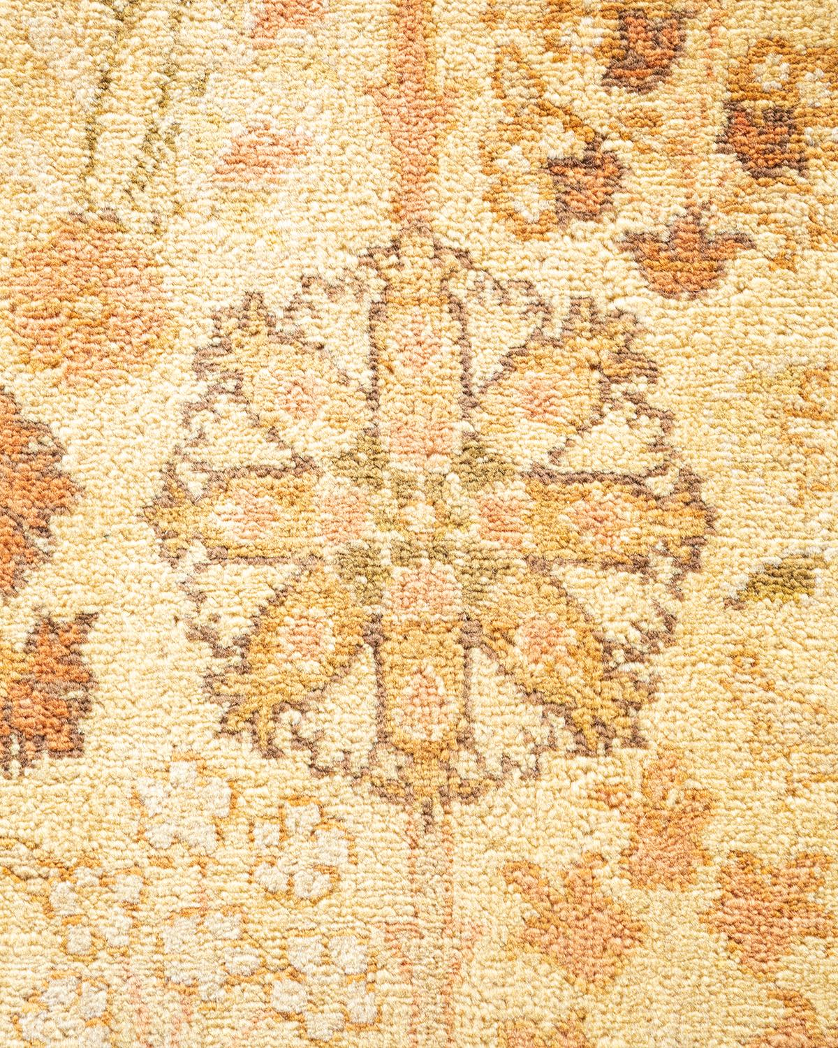 Pakistani One of a Kind Hand Knotted Traditional Oriental Mogul Ivory Area Rug For Sale