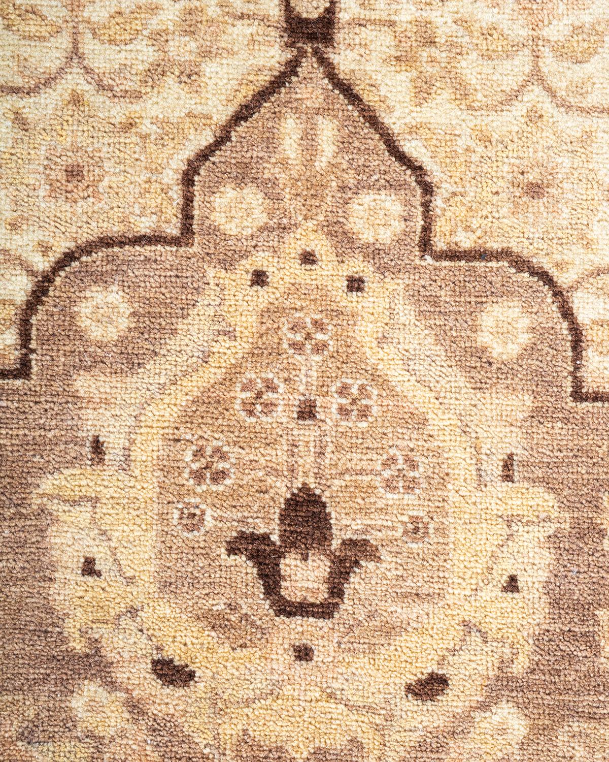 Pakistani One of a Kind Hand Knotted Traditional Oriental Mogul Ivory Area Rug For Sale