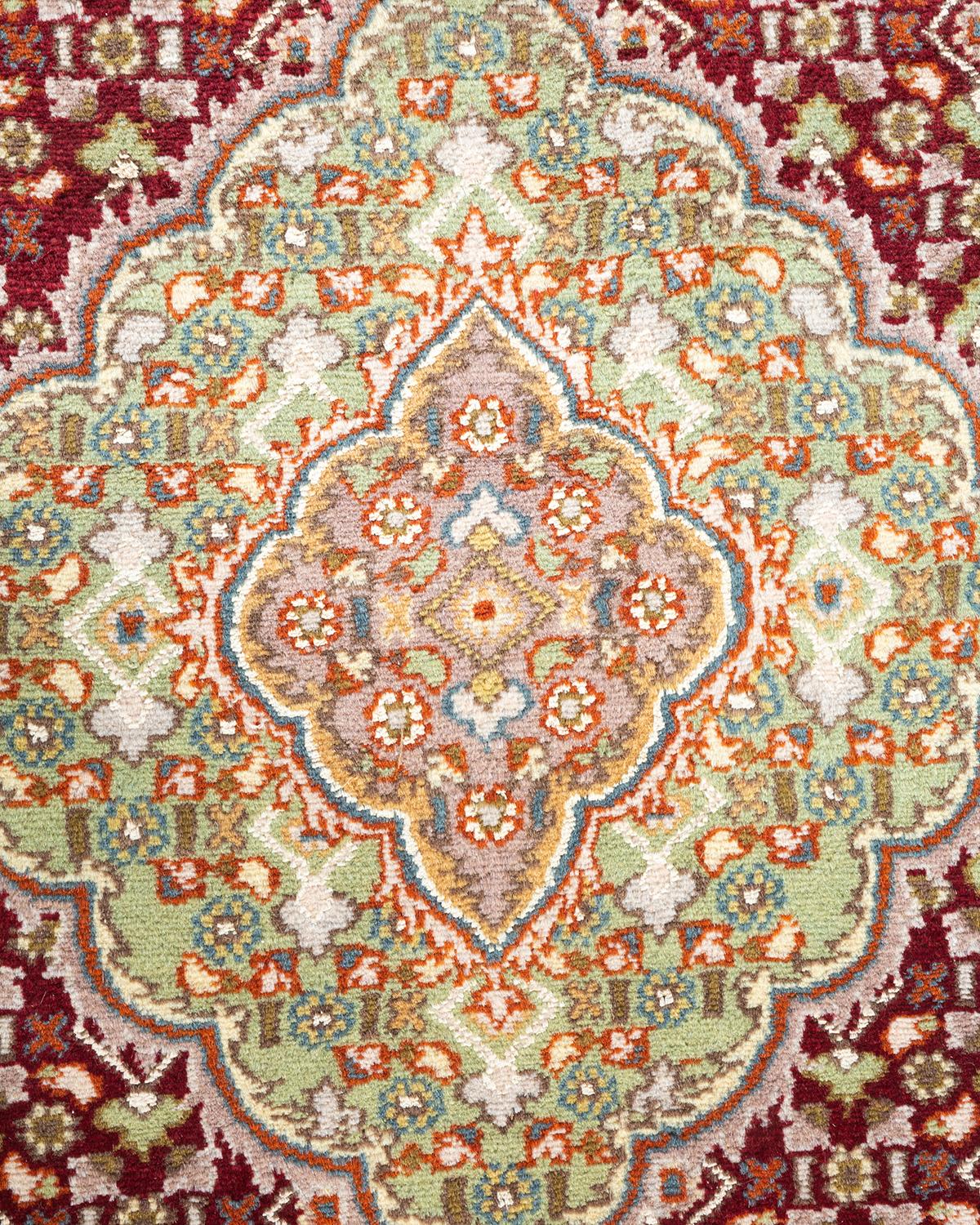 Pakistani One of a Kind Hand Knotted Traditional Oriental Mogul Ivory Area Rug For Sale