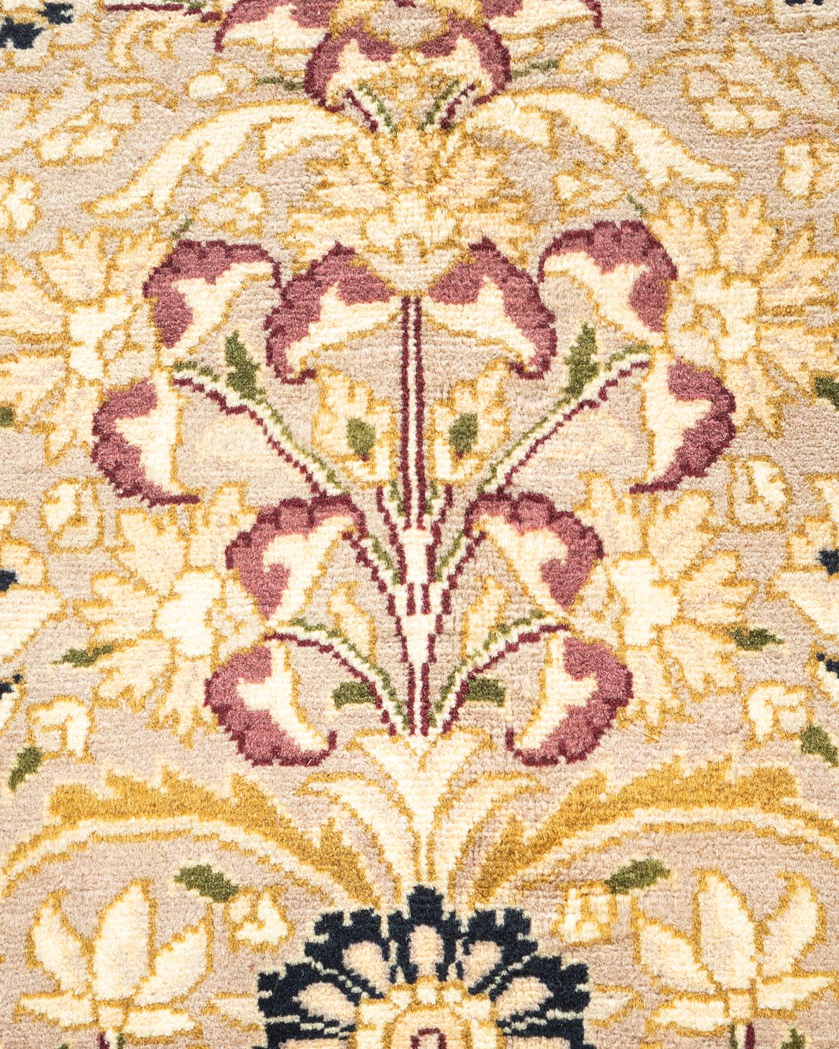Pakistani One of a Kind Hand Knotted Traditional Oriental Mogul Ivory Area Rug For Sale