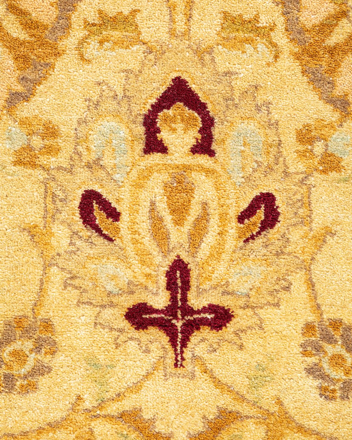 Pakistani One of Kind Hand Knotted Traditional Oriental Mogul Ivory Area Rug For Sale