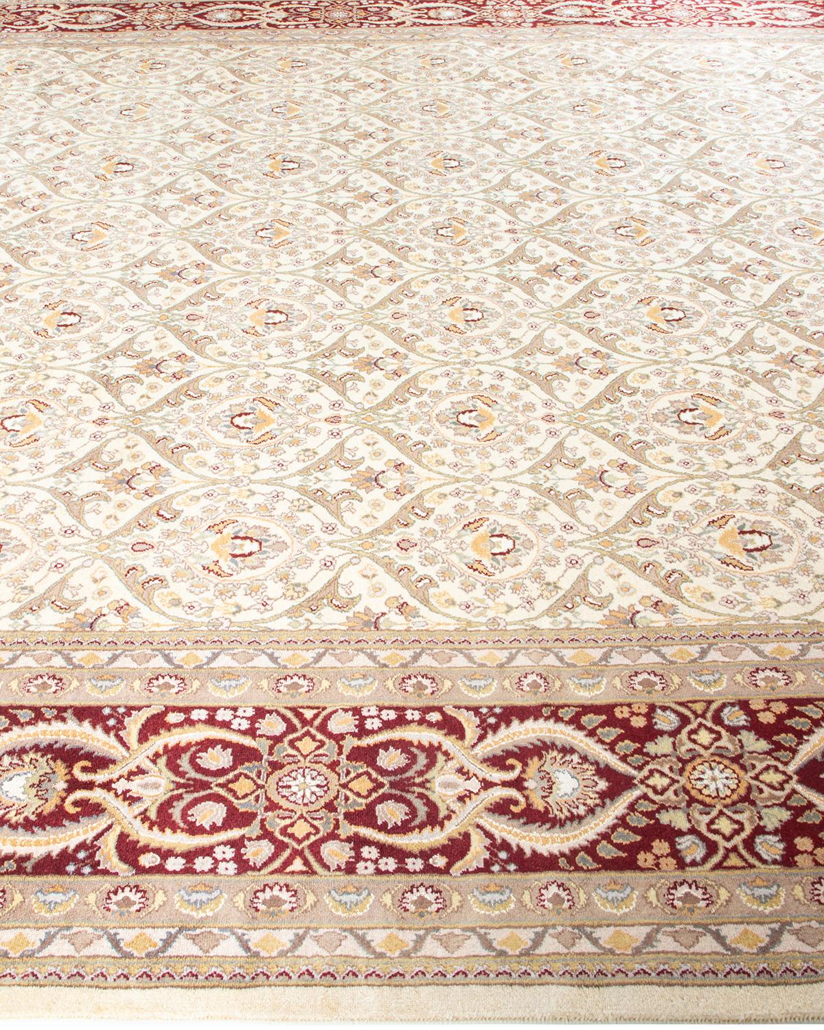 One of a Kind Hand Knotted Traditional Oriental Mogul Ivory Area Rug In New Condition For Sale In Norwalk, CT