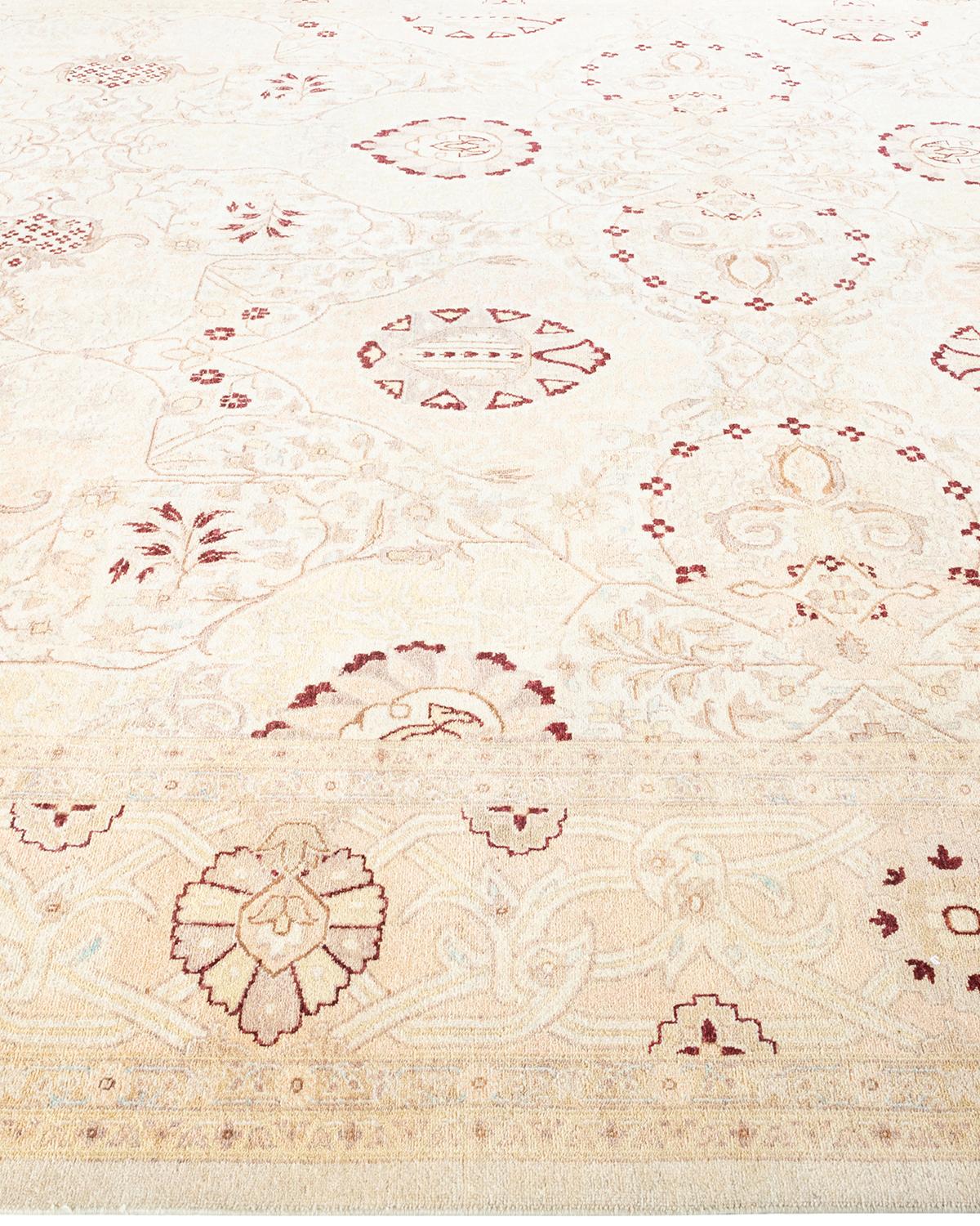 One of a Kind Hand Knotted Traditional Oriental Mogul Ivory Area Rug In New Condition For Sale In Norwalk, CT