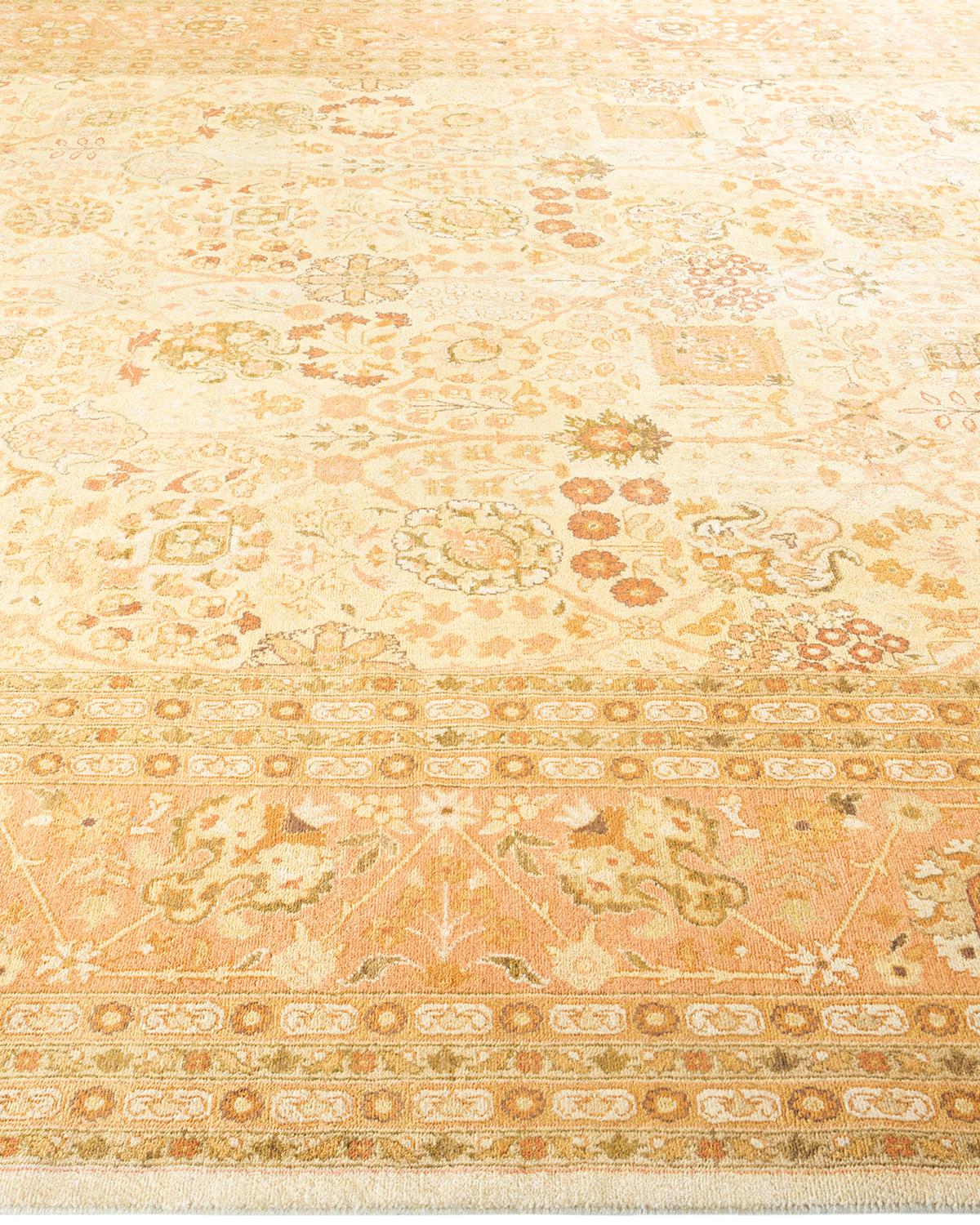 One of a Kind Hand Knotted Traditional Oriental Mogul Ivory Area Rug In New Condition For Sale In Norwalk, CT