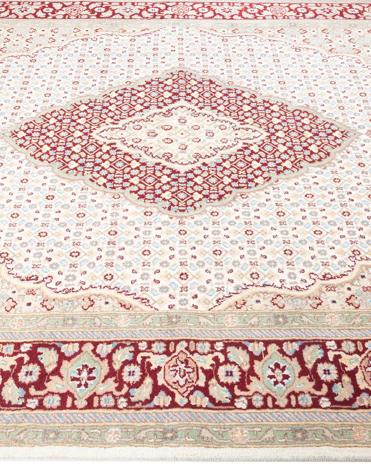 One of a Kind Hand Knotted Traditional Oriental Mogul Ivory Area Rug In New Condition For Sale In Norwalk, CT