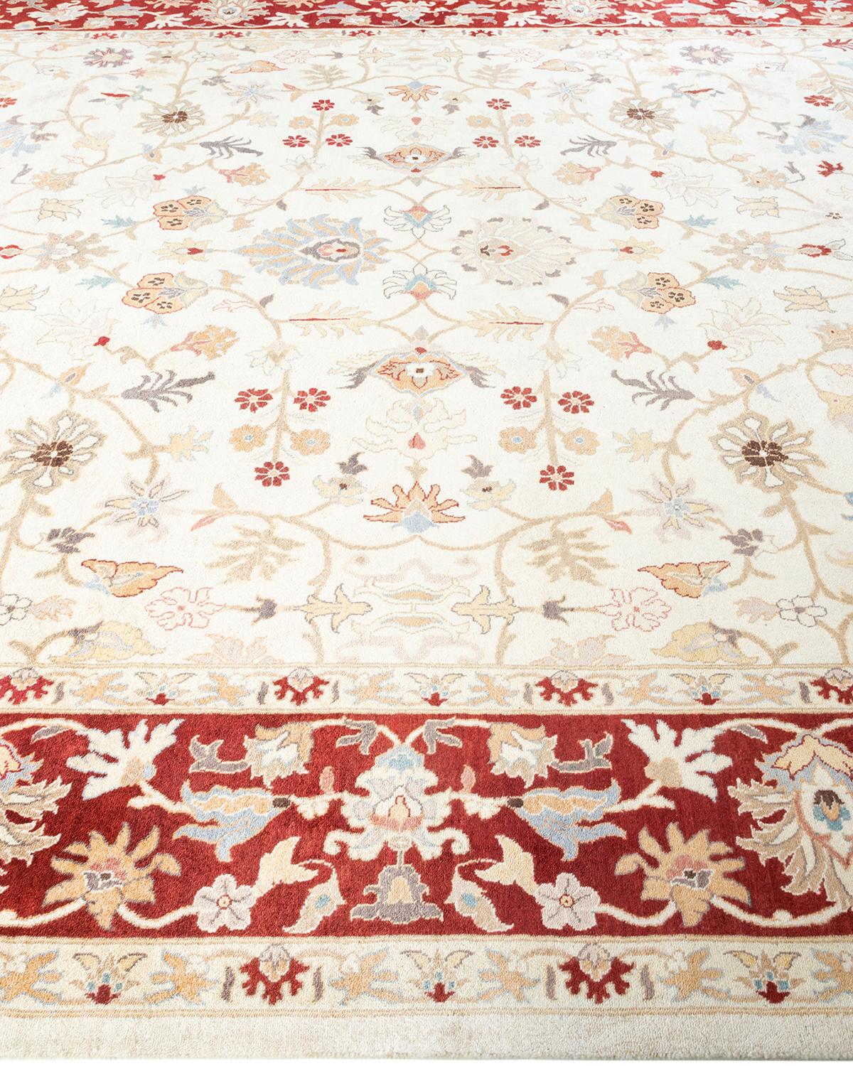 One of a Kind Hand Knotted Traditional Oriental Mogul Ivory Area Rug In New Condition For Sale In Norwalk, CT