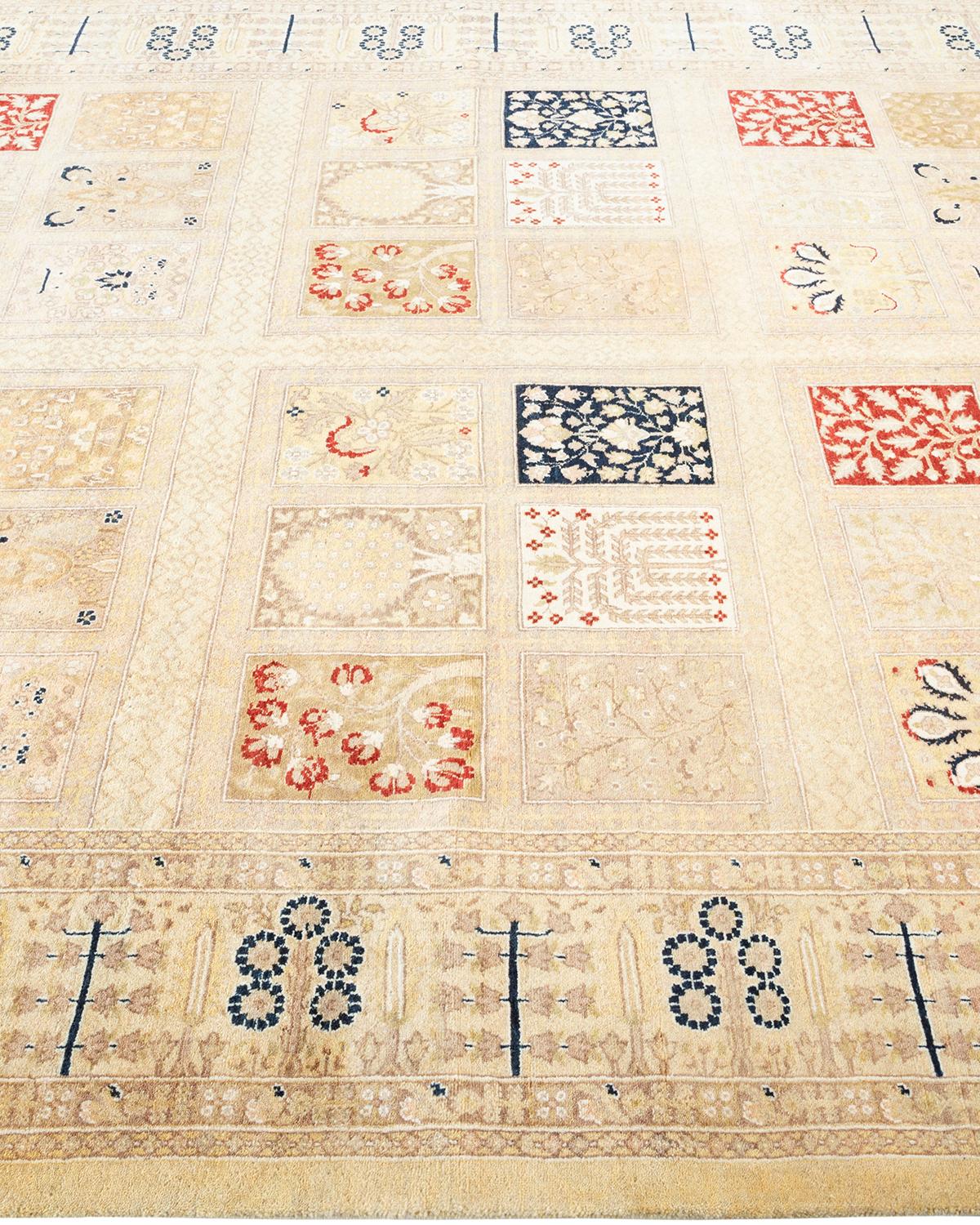 One of a Kind Hand Knotted Traditional Oriental Mogul Ivory Area Rug In New Condition For Sale In Norwalk, CT