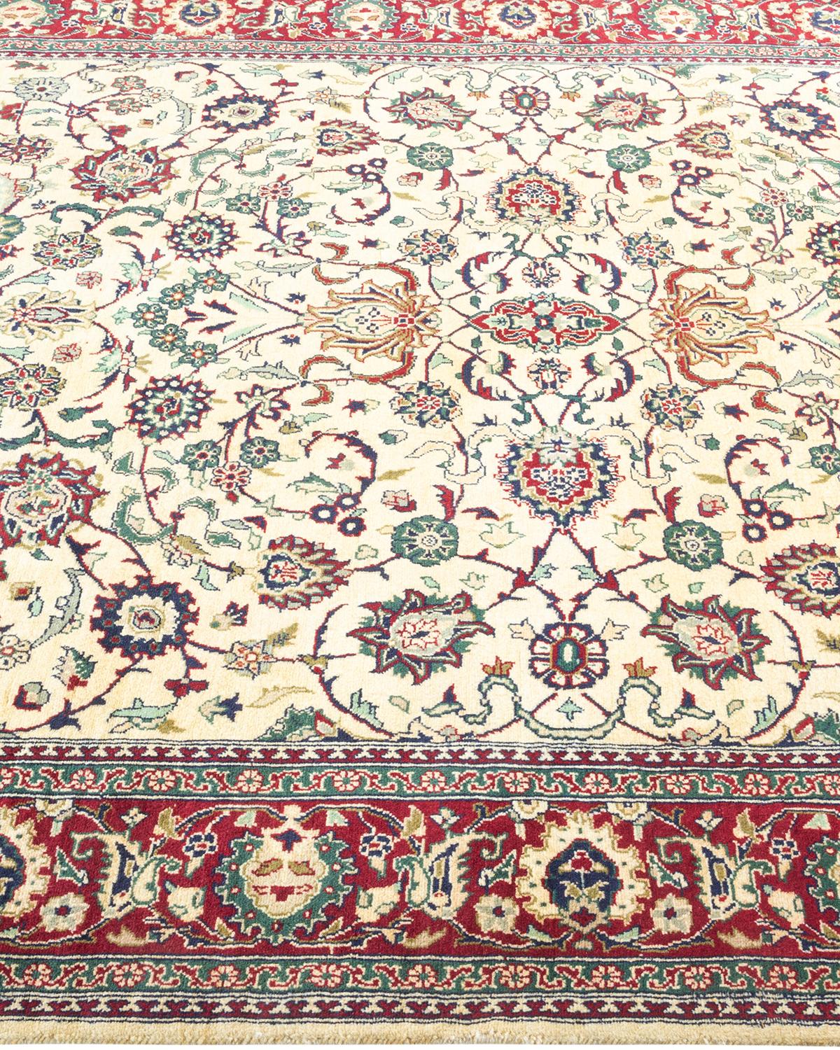 One of a Kind Hand Knotted Traditional Oriental Mogul Ivory Area Rug In New Condition For Sale In Norwalk, CT